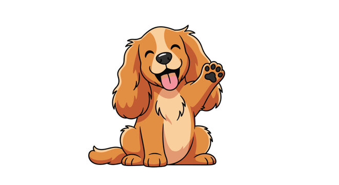 Adorable golden cocker spaniel puppy waving hello with joyful expression