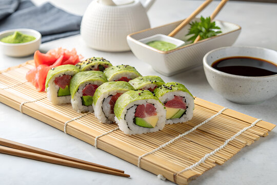 sushi with chopsticks