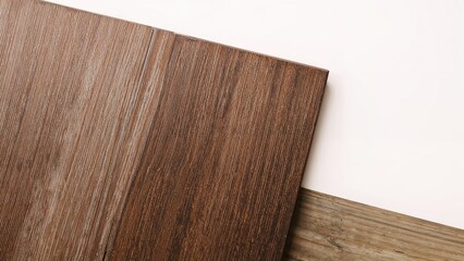 Dark brown coated pine wood boards set up as an empty area background against a white backdrop