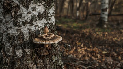 Fototapeta premium Birch tree infected with a dripping tinder fungus