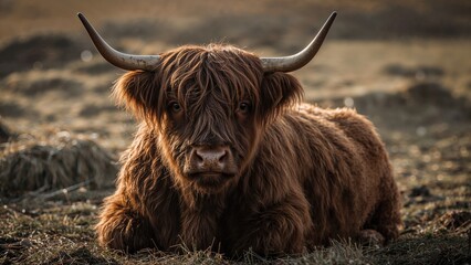 Resting dark chestnut mountain cattle