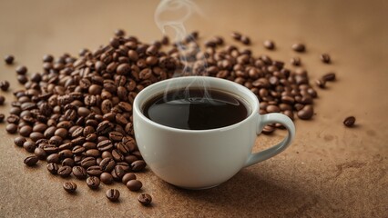 Fototapeta premium Beverage cup placed among coffee beans