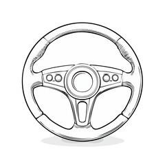 Steering wheel illustration vehicle interior control sketch style automotive design concept auto part driving simulator element