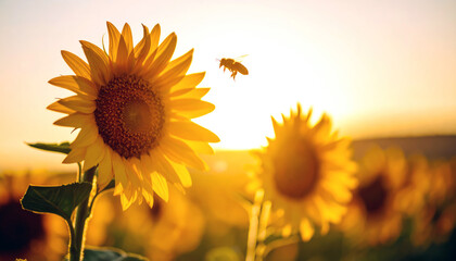 sun flower on summer sunset background