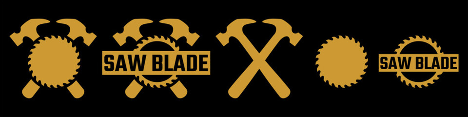 carpentry vector design,woodworking tools icon,saw blade and hammer editable logo design,hammer icon,saw blade icon,woodworking tools logo design illustration
