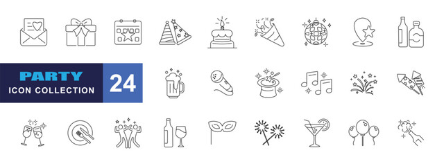 collection of party icons, editable stroke.