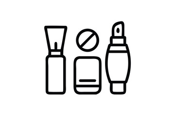 Cosmetic Products Monoline Outline Icon Set. Minimalist Makeup & Skincare Line Art Symbols