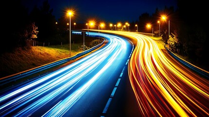 Night highway with light trails