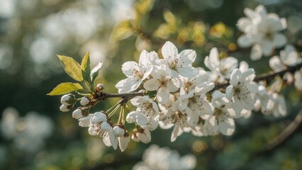 Branch in bloom showcasing flowers and budding growth