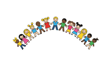 Diverse children holding hands in circle of unity and friendship