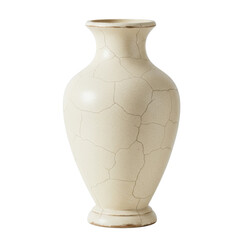 Elegant cracked ceramic vase with a smooth finish, showcasing intricate details, isolated