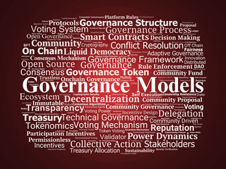 Governance Models Word Cloud. Key Concepts in Decentralized Decision-Making Systems