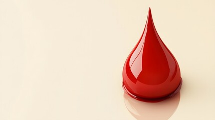 Obraz premium A single glossy red drop of liquid rests on a pale surface creating a smooth and reflective texture.