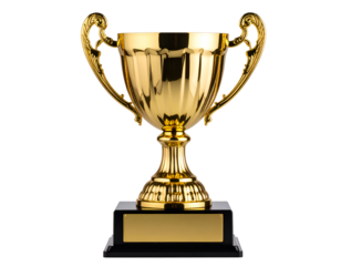 A gleaming golden trophy stands tall, symbolizing victory and outstanding achievement.