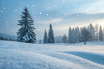 Fototapeta premium Winter Wonderland: Snow-Covered Forest at Sunrise
