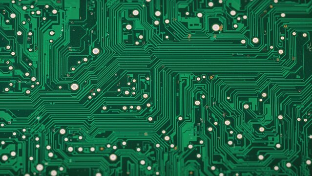 Macro shot of a green PCB pattern