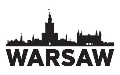 Obraz premium Warsaw Skyline Silhouette Logo Design Featuring Famous Landmarks and the City Name in Bold Typography for Branding and Visual Identity