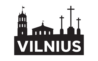 Obraz premium Striking Black and White Silhouette Depiction of Vilnius Skyline with Prominent Landmarks and 