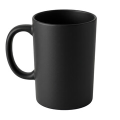 A sleek black ceramic mug on a plain background, ideal for coffee or tea enjoyment