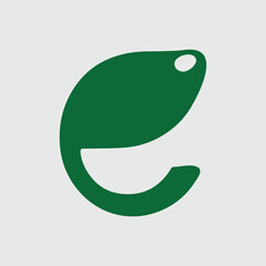 Abstract green shape resembling the letter e with a small circle at the top