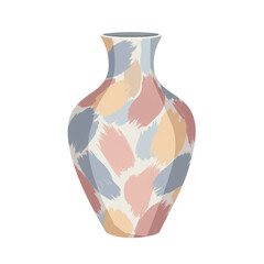 Colorful abstract vase with brushstroke patterns, set against a minimalist background