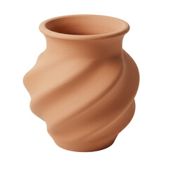 Elegant terracotta vase with a swirling design, placed on a simple wooden table