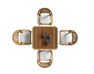 Tea Set with Table and Chairs Overhead View on transparent Background, cutout