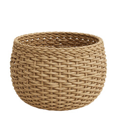 A round woven basket made of natural materials, showcasing craftsmanship and texture