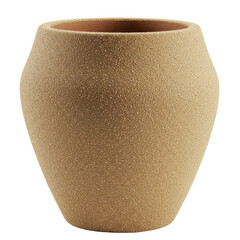 A textured, earthy-toned vase stands alone against a plain background, showcasing its unique design