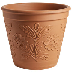 Decorative terracotta flower pot with floral design, suitable for gardening and home decor