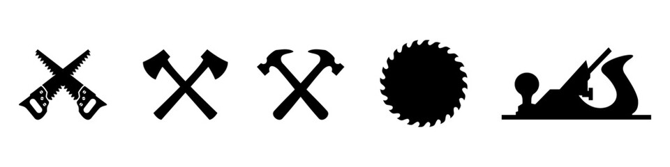 carpentry vector design,woodworking tools icon,saw blade and hammer editable logo design,hammer icon,saw blade icon,woodworking tools logo design illustration
