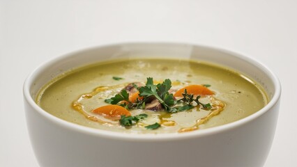 Detailed shot of a bowl containing mushroom soup