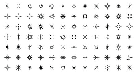 Diverse collection of decorative sparkle and starburst icon graphics