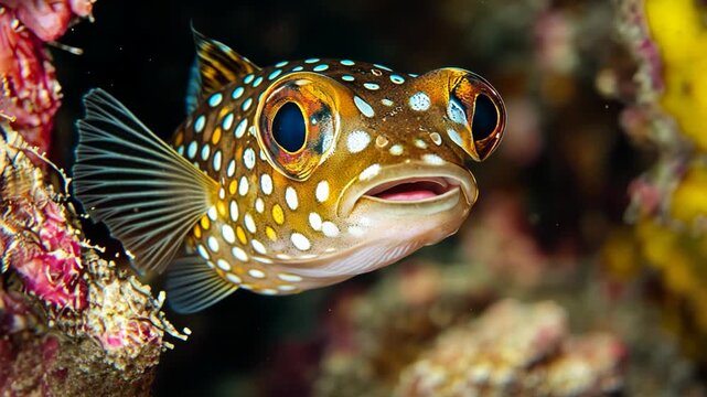 A cute and funny tropical saltwater fish with big and spotted skin pattern