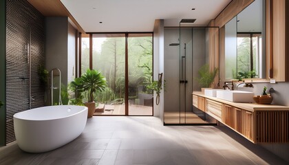 a large bathroom with a bathtub and a shower stall