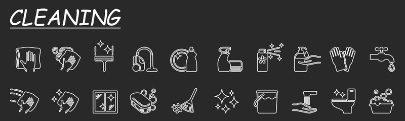 Cleaning icons set. Washing, cleaning, laundry symbol collection. Vector illustration