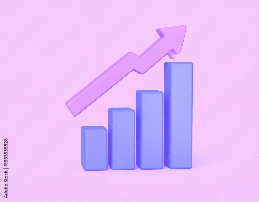 Aufkleber 3d render of a growing bar graph representing business and financial growth with an upward pointing 