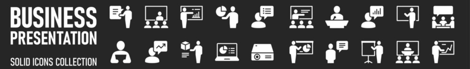 Obraz premium Business Presentation Icon set. Contains such icons as Presenter. Teacher, Audience and more.