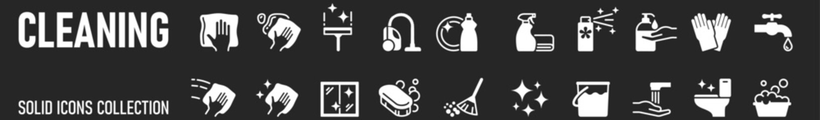 Cleaning icons set. Washing, cleaning, laundry symbol collection. Vector illustration