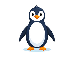 Fototapeta premium An adorable illustrated penguin with a playful demeanor stands on a light blue ice platform.