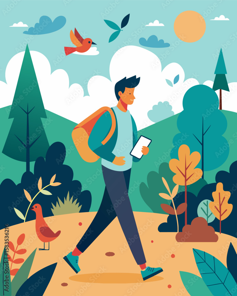 Aufkleber the sound of birds chirping and leaves rustling as a freelancer strolls through a forest trail takin
