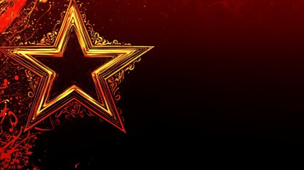 Golden star on a fiery red background