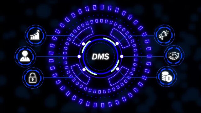 Document management DMS System Digital rights management. Business, Technology, Internet and network concept. new business concept. connections in different places on the map.