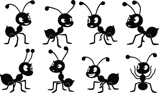 Multiple black silhouettes of ants in different poses.