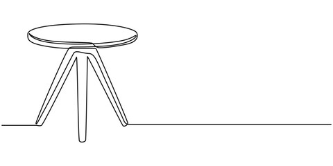 Continuous one line drawing of a round wooden table with legs, depicting simplicity and functionality, line art style vector illustration, Old wooden chair sketch illustration, Round dining table