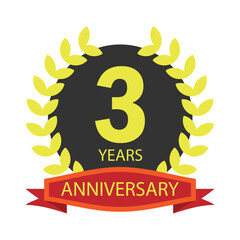 Celebrating three-year anniversary with a laurel wreath isolated on white background