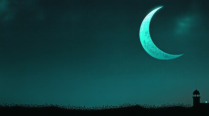 Night sky, crescent moon, mosque