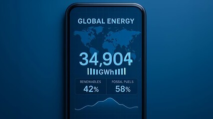 Global energy sector financial growth with renewable and fossil fuel data on smartphone screen highlights global energy sector growth trends - Powered by Adobe