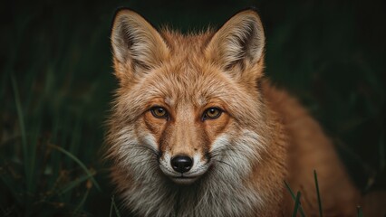 Fototapeta premium Nighttime close-up of a red fox in woodland