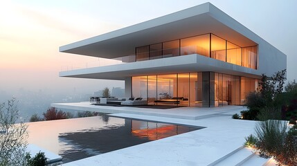A sleek modern glass house with a minimalist luxury design